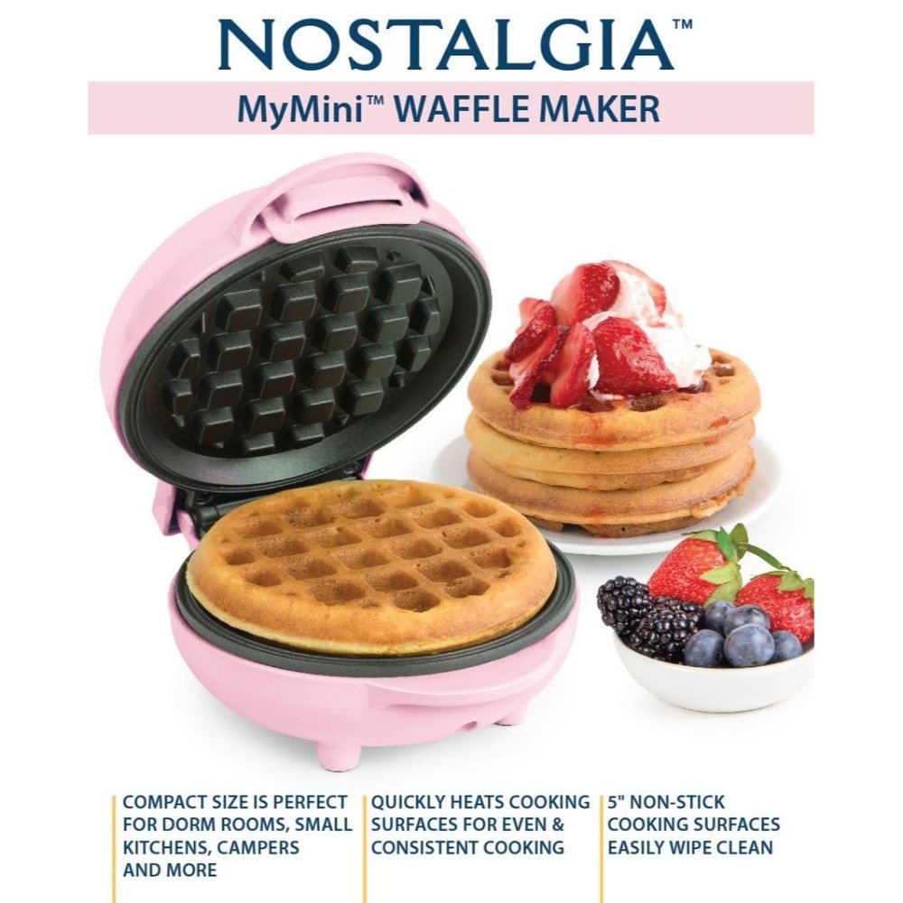 Waffle Maker Pink Nostalgia MyMini Personal Electric - Picture 5 of 5